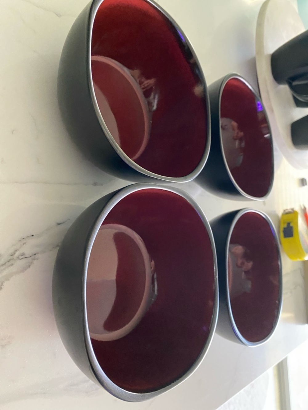 Red Ceramic Dinner Bowls - Set of 4 - Picture 5 of 8